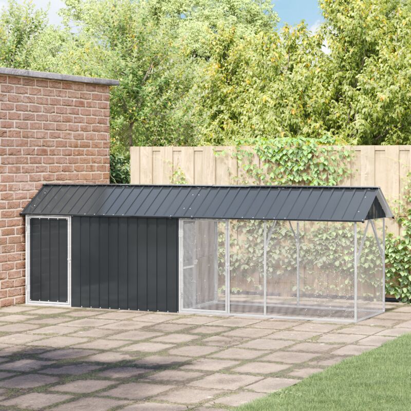 vidaXL Aviary pour oiseaux , anthracite, 112 x 442 x 141 cm, en acier.