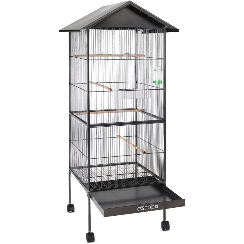 Volière cage à oiseaux xl Hauteur 146cm 2 portes Canaries perroquet perruches Volière avec toit