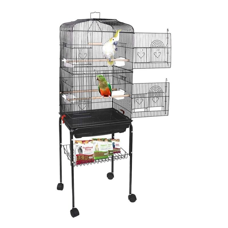 Volière Cage de fer 46×35.3×150.6cm Cadre de montage avec 4 roulettes