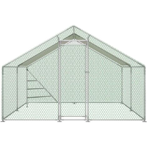 Volière métallique 3x4m avec structure d'escalade intégrée, toit et verrou de sécurité – Poulailler résistant aux intempéries avec grand enclos pour petits animaux et volailles