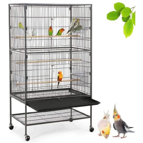 Relaxdays Volière oiseaux, cage avec roulettes, perruches, canaris