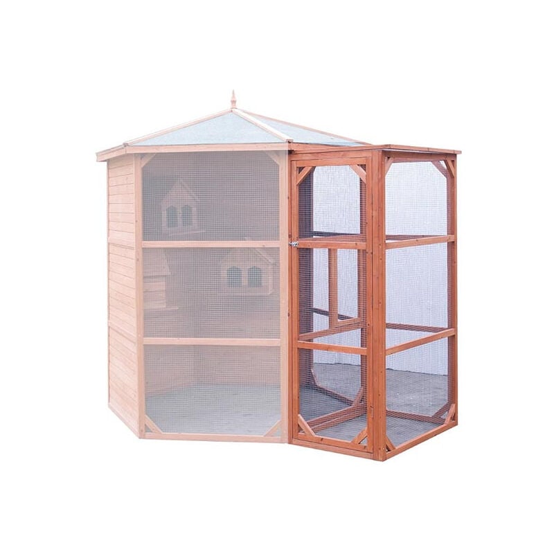 Volière à oiseaux Conure hexagonale en bois avec sas d'entrée