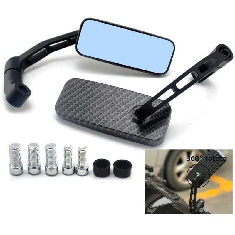 Image of Vollaluminium-Motorrad-Umrüstspiegel, blaues Glas, gebogener quadratischer Stab (Schlangenmuster)