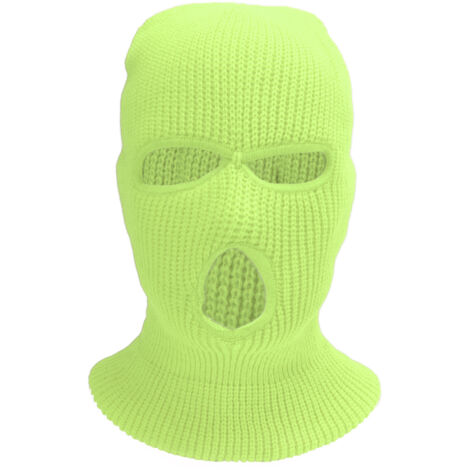 Vollgesichtsmaske aus Strick mit 3 Löchern – Warme, winddichte Maske für Wintersportarten wie Skifahren und Motorradfahren – Fluoreszierendes Gelb
