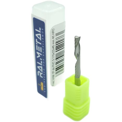 Vollhartmetall-Fräser, 1 Schneide, für PVC und Holz, 3,175 x 22 x 45 mm, 45 HRC