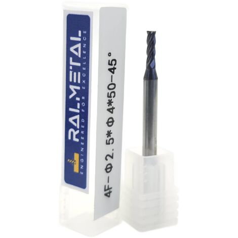 Vollhartmetall-Fräser 2,5 x 4D x 50 mm, 4 Schneiden, 45 HRC