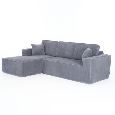 Vollkomprimiertes L-Form-Sofa aus Cordstoff, 2-Personen-Sitzgruppe + Chaiselongue-Ecke, modulares Ecksofa mit weichem Hochdichtschaumpolster,geeignet für Wohnzimmer,Mietwohnung und Apartment,Gray