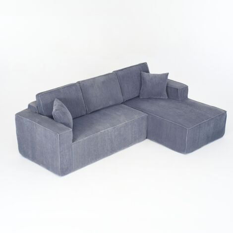 Vollkomprimiertes L-Form-Sofa aus Cordstoff, 2-Personen-Sitzgruppe + Chaiselongue-Ecke, modulares Ecksofa mit weichem Hochdichtschaumpolster,geeignet für Wohnzimmer,Mietwohnung und Apartment,Gray