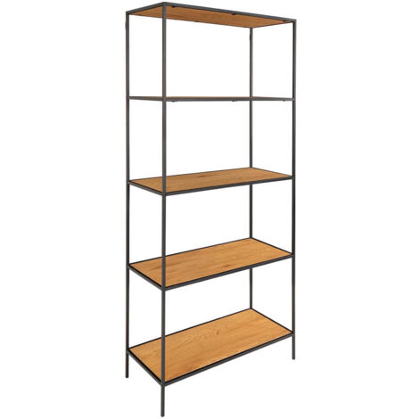 VOLLRAD - Etagère Large 5 Plateaux Acier Noir et Bois Naturel