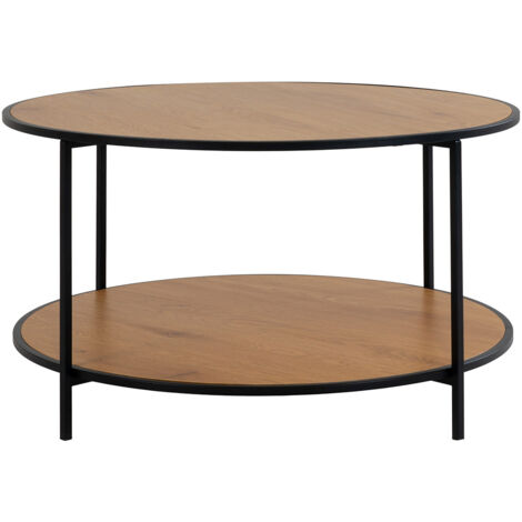 VOLLRAD - Table Basse Ronde Acier et Effet Bois Naturel