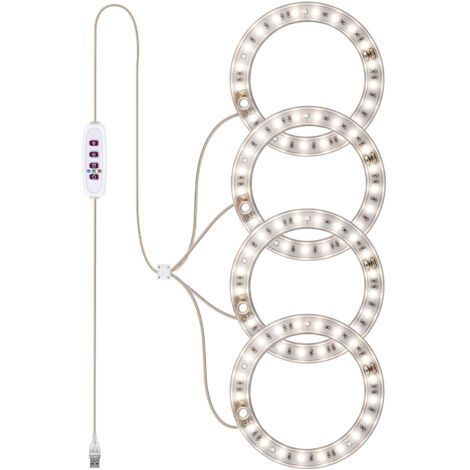 Vollspektrum-LED-Pflanzenlampe mit 20 LEDs, 8h/12h/16h Timer, 5 Helligkeitsstufen, verstellbarer Höhe, USB-Anschluss und Lichtring für Sukkulenten.