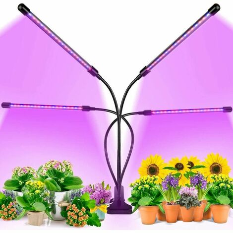 Vollspektrum-LED-Wachstumslicht, 4-Kopf-Zimmerpflanzen-Wachstumslicht, 3/9/12-Stunden-Timer, automatisches Ein-/Ausschalten und 3 Schaltmodi, Schwanenhals r