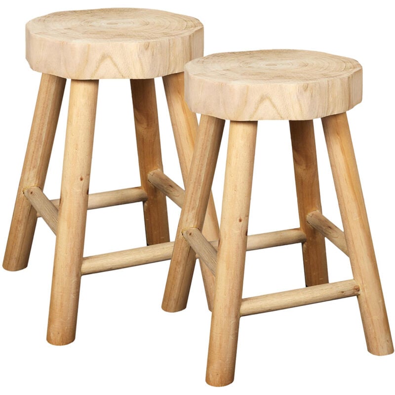 Altobuy - volna - Lot de 2 Tabourets en Bois de Paulownia
