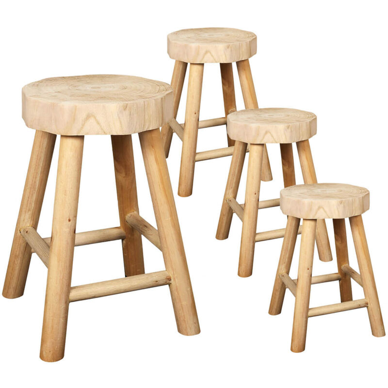 Altobuy - volna - Lot de 4 Tabourets en Bois de Paulownia