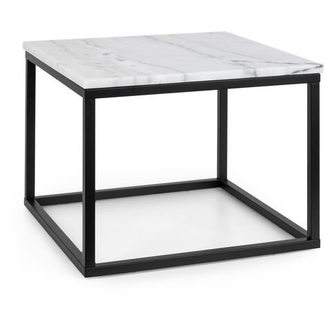 Volos T50 Table basse intérieur & extérieur 50x40x50 cm plateau marbre - Noir / Blanc - Noir / Blanc