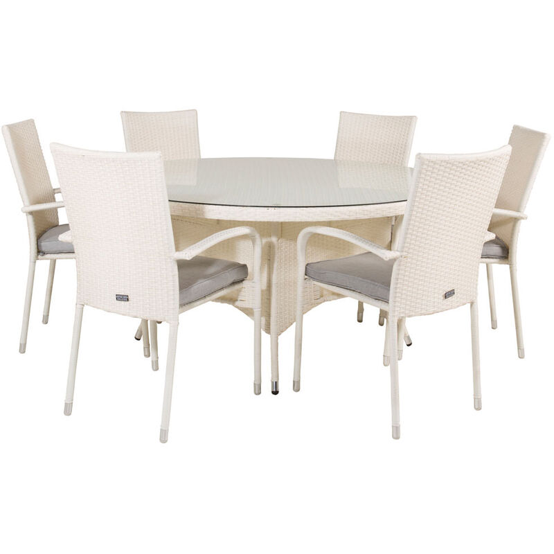 Volta Ensemble table et chaises de jardin, table Ø150cm et 6 chaises Anna, blanc.