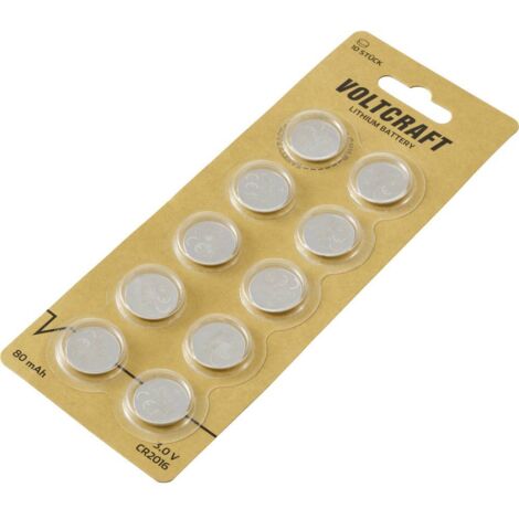 VOLTCRAFT Batteria a bottone CR 2016 3 V 10 pz. 80 mAh Litio VC-12209095