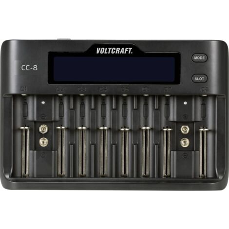 Voltcraft – Chargeur de piles rondes – Compatible NiMH, Li-ion, LiFePO – 10 emplacements de charge – Courant max 2A – Écran LCD