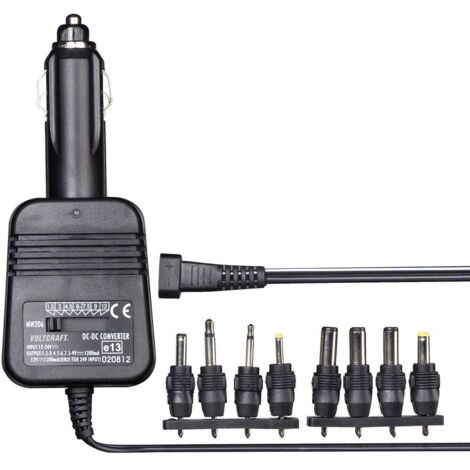 Voltcraft – Convertisseur de tension DC-DC 1.5-12V 1200mA 14.4W – Pour allume-cigare – Polarité réglable – Pour voiture et camion