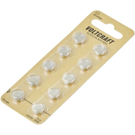 Voltcraft – Lot de 10 piles bouton alcalines LR 1130 – 1.5V – Compatible AG10, V10GA, G10A – Longue durée pour appareils photo et radios - S592452