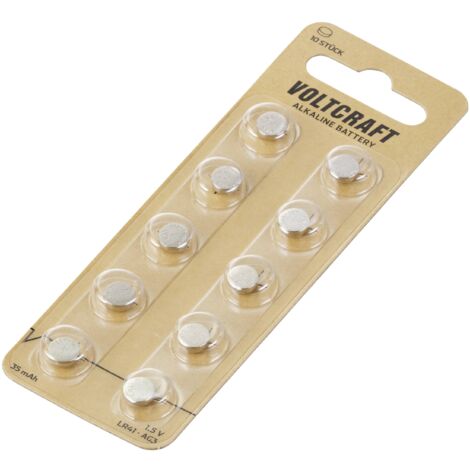 Voltcraft – Lot de 10 piles bouton alcalines LR 41 35 mAh 1.5V – Longue durée pour appareils photo et radios – Non rechargeables – Blister - S592492