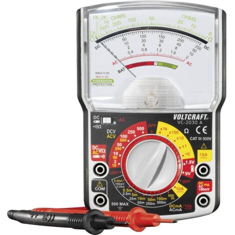 Voltcraft – Multimètre analogique VC2030A CAT III 500 V – Affichage analogique – Mesure courant AC/DC jusqu'à 10 A – Test de continuité acoustique - V708591