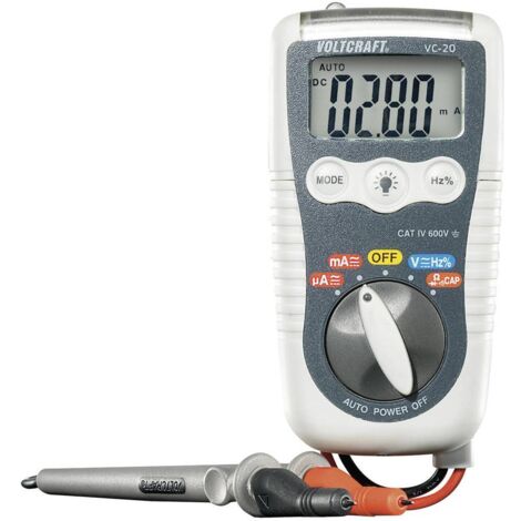 Voltcraft – Multimètre numérique VC20 IP54 – CAT III 1000 V, CAT IV 600 V – Affichage 4000 points – Lampe LED intégrée – Détection tension sans contact - S98757