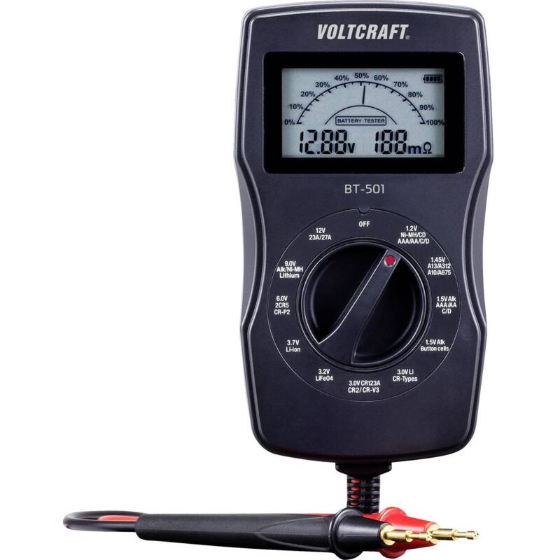 Image of Voltcraft - Tester batterie BT-501 Campo di misura (tester batterie) 1,2 v, 1,5 v, 3 v, 6 v, 3,7 v, 9 v, 12 v Pila, Batte