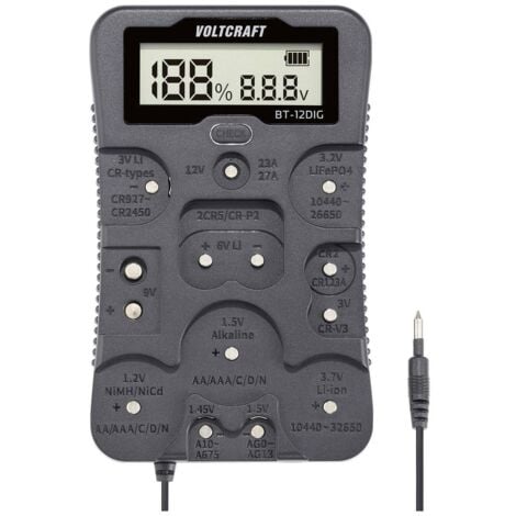 VOLTCRAFT Testeur de piles BT-12DIG plage de mesure (testeur de pile) 1,2 V, 1,5 V, 3 V, 3,7 V, 6 V, 9 V, 12 V pile, ba
