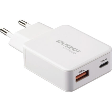 VOLTCRAFT UC-1C1A45W01 USB Ladegerät 45 W 1x USB-A, 1x USB-C® Fast Charge, USB PD 3.0 Weiß GaN