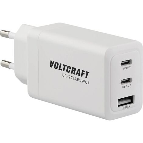 VOLTCRAFT UC-2C1A65W01 Chargeur USB 65 W 1x USB-A, 2x USB-C® Fast Charge, Power Delivery 3.0 blanc intérieure GaN S308112