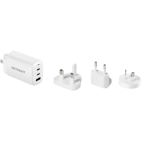 VOLTCRAFT UC-3ACX004 Adaptateur de voyage 65 W 1x USB-A, 2x USB-C® Power Delivery blanc GaN, avec ad