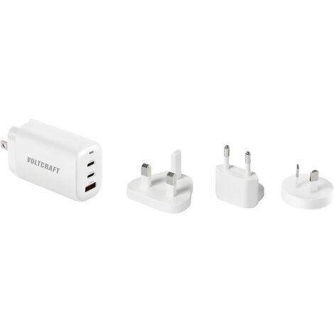 VOLTCRAFT UC-3ACX004 Reiseladeadapter 65 W 1x USB-A, 2x USB-C® USB PD Weiß  GaN, mit Europa-Adapter,