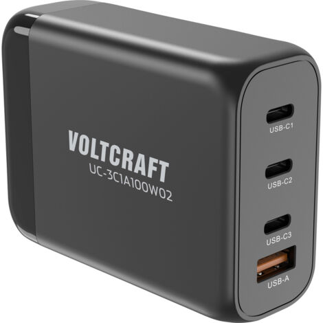 VOLTCRAFT UC-3C1A100W02 USB Ladegerät 100 W 3x USB-C®, 1x USB-A USB PD Schwarz Innenbereich GaN, USB