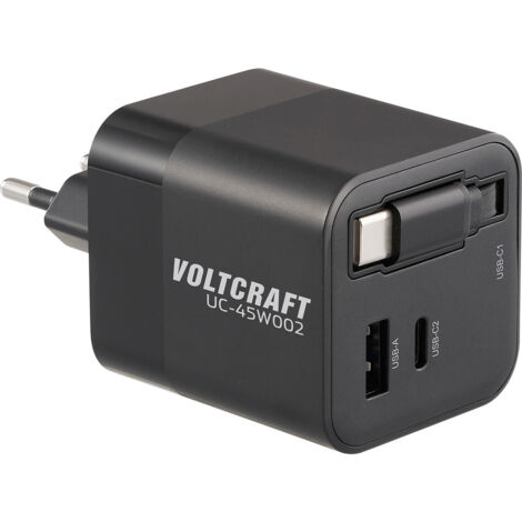 VOLTCRAFT UC-45W002 Chargeur USB 45 W 1x USB-A, 2x USB-C® Power Delivery noir intérieure GaN, USB Po