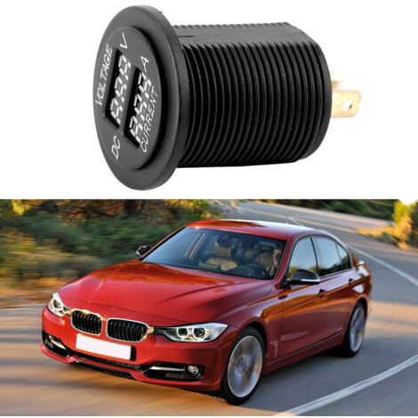 Voltímetro-amperímetro digital LED de doble pantalla para coche y motocicleta: muestra voltaje y corriente de 12-24 V, material ABS, alta temperatura.