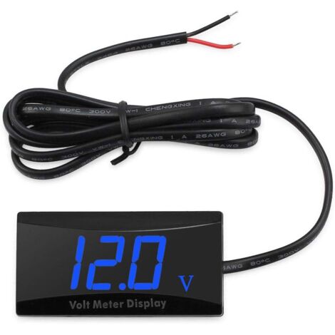 Voltímetro digital LED de 12 V CC para coche, resistente al agua y a los golpes, medidor de voltaje para motocicletas y coches (LED azul)