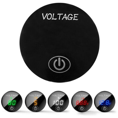 Voltímetro digital universal de 12-24 V CC con panel LED, interruptor táctil y pantalla de capacidad de la batería para vehículos y equipos.