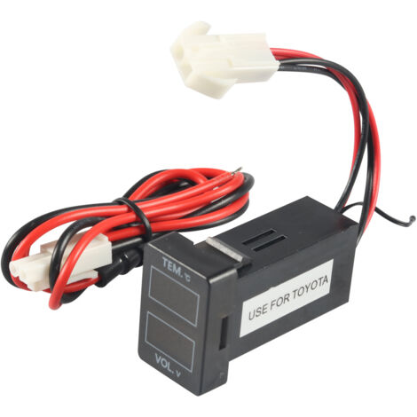 Voltímetro LED para coche para turistas, medidor de temperatura 2 en 1, medidor de voltaje y temperatura de CC, pantalla roja y azul, negro, serie Toyota, 0-30 V