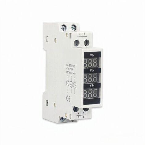Voltímetro trifásico de 80500 V, montaje en carril DIN de 35 mm, voltímetro modular con pantalla digital de 3 LED, para uso doméstico.