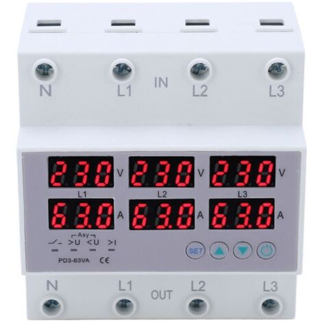 Voltmètre à Rail DIN triphasé ampèremètre protecteur automatique de surtension et de surintensité AC 390 à 500V 63A