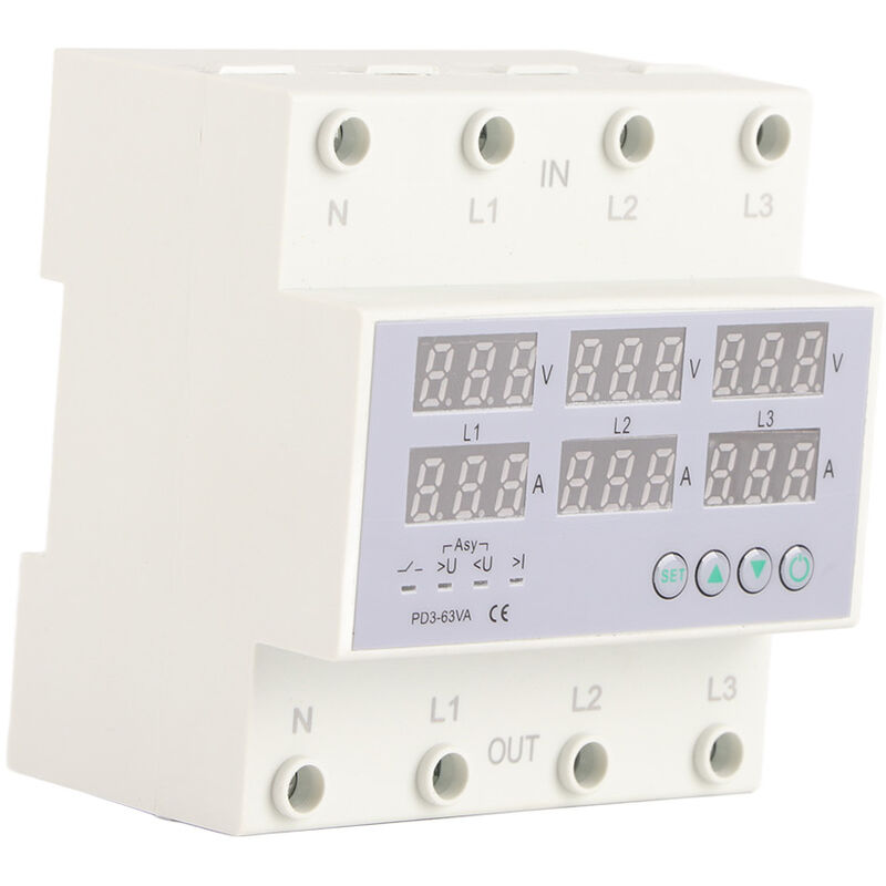 Eosnow - Voltmètre à rail din triphasé ampèremètre protecteur de surintensité de surtension automatique ac 390500V 40A