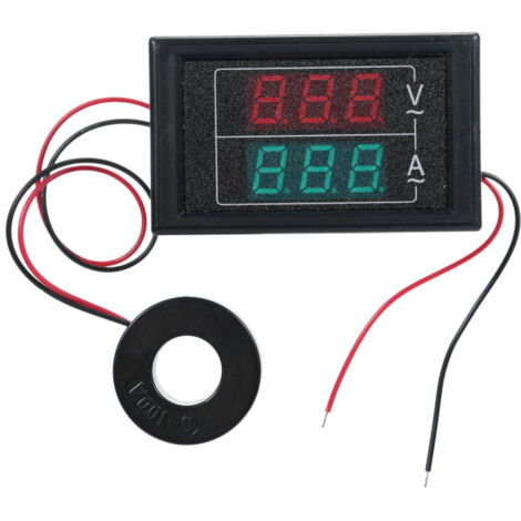 Voltmètre-ampèremètre numérique 2 en 1 (60-500 V CA, 100 A) avec transformateur de courant et double affichage LED. Accessoires universels pour voiture.