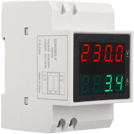 Voltmètre Ampèremètre Numérique 4 Digits pour Rail DIN, Mesure Tension et Courant Monophasé AC 80-300V, 0.1-99.9A