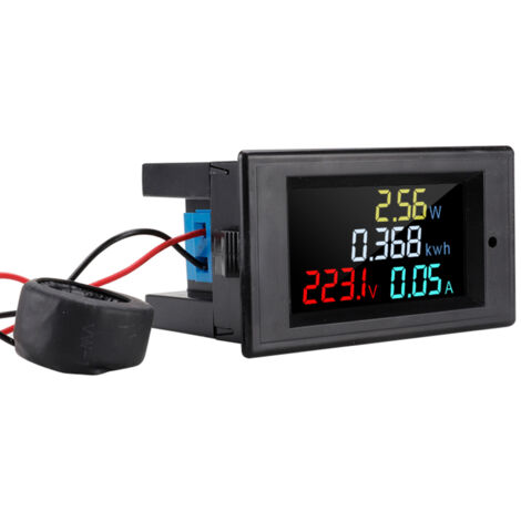 Voltmètre-ampèremètre numérique AC 80-300 V avec écran LCD couleur, multimètre, moniteur de tension, de courant, de puissance, d'énergie et de fréquence, transformateur de courant 100 A.