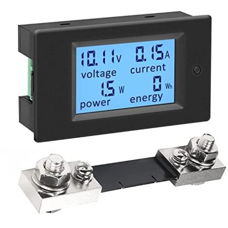 Voltmetre Amperemetre Panneau Numerique Shunt 100A DC 6.5-100V, Testeur de Tension Courant Puissance Electrique Compteur d'énergie Volt Amp Watt Metre Affichage LCD Solaire Batterie Auto -
