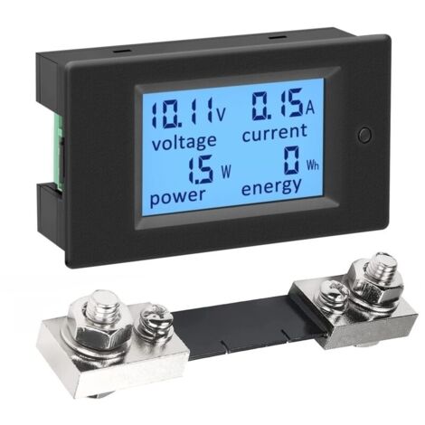 Voltmetre Amperemetre Panneau Numerique Shunt 100A DC 6.5-100V, Testeur de Tension Courant Puissance Electrique Compteur d'énergie Volt Amp Watt Metre Affichage LCD Solaire Batterie Auto