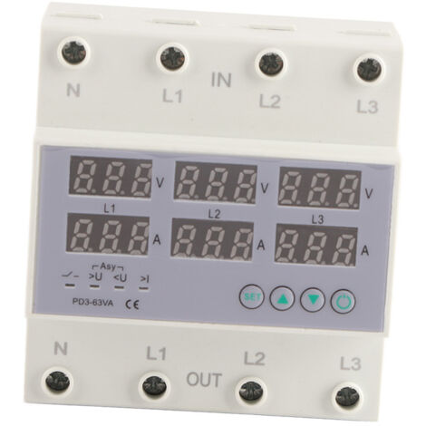 Voltmètre Ampèremètre Triphasé 40A 390‑500V AC avec Protection Surcharge et Surtension Automatique pour Rail DIN