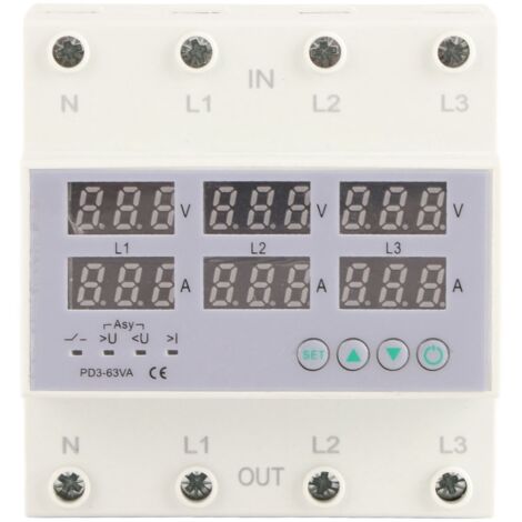 Voltmètre Ampèremètre Triphasé 63A AC 390‑500V avec Protection Surtension et Surcharge Automatique pour Rail DIN