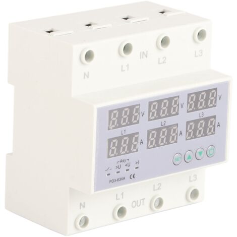 Voltmètre Ampèremètre Triphasé 63A AC 390‑500V avec Protection Surtension et Surcharge Automatique pour Rail DIN